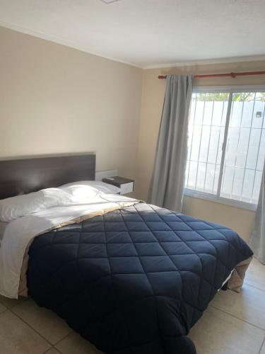 a bedroom with a large bed and a window at Departamentos Belgrano in San Luis
