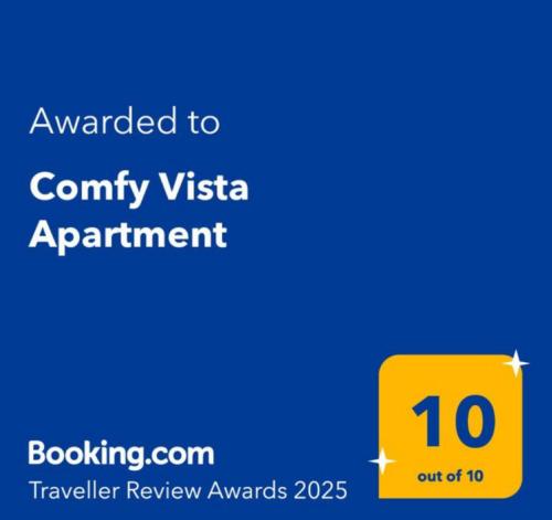 a yellow sign that saysouched to county vista appointment at Comfy Vista Apartment in Kalamata