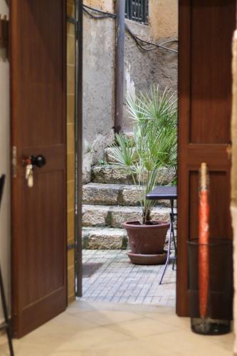 an open door with a set of stairs with plants at Casa Damarete in Agrigento