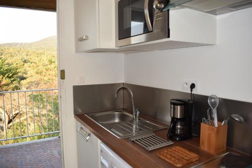 Il comprend un balcon ainsi qu'une cuisine équipée d'un évier et d'un four micro-ondes. dans l'établissement Merveilleux, sur la plage et accès direct à la mer, à Olmeto