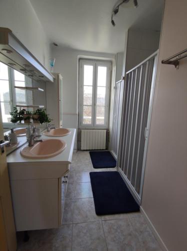 La salle de bains est pourvue de 2 lavabos et d'une douche à l'italienne. dans l'établissement Le Dojo de Saint Christophe, à Saint-Christophe