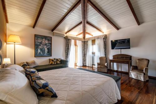 a bedroom with a large bed and a tv at Agriturismo Villa Godenano - Pool&Restaurant in Castellina in Chianti