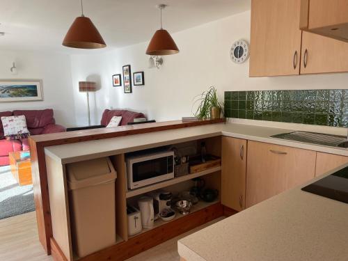a kitchen with a counter with a microwave in it at The Steading at Barmore in Tarbert