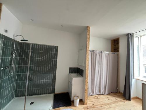 a bathroom with a shower and a sink and a toilet at Duplex Centre Ville Lannion in Lannion
