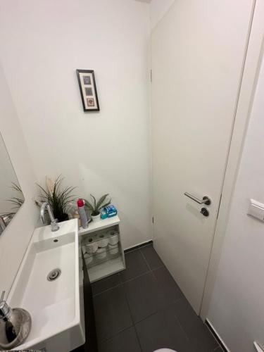 a bathroom with a toilet and a sink at Lovely 3 bedroom apartment in central Esch Alzette in Esch-sur-Alzette