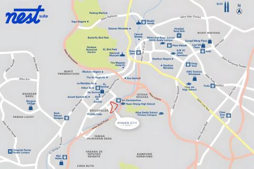 a map of the city of memphis with a red arrow at Riveria City KL Sentral by Nest Suite in Kuala Lumpur