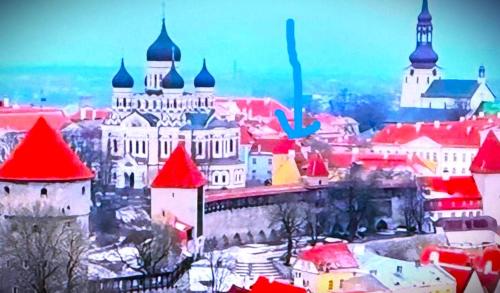 a view of a city with red roofs and a castle at House-Museum #Medieval unique experience in Tallinn