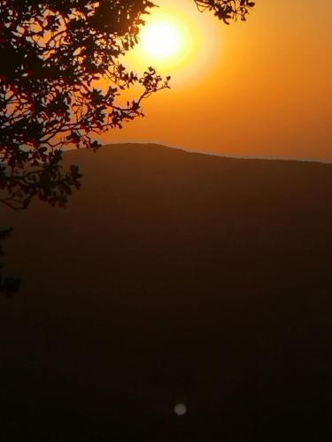 a sunset with the sun setting in the background at Dana Mount View the highest hotel in Jordan in Dana