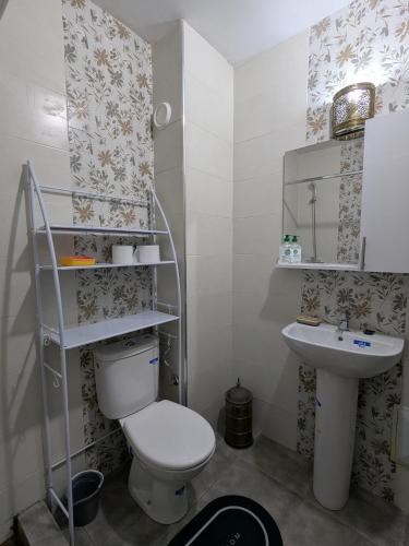 a small bathroom with a toilet and a sink at Dar SAÏDA in Marrakech