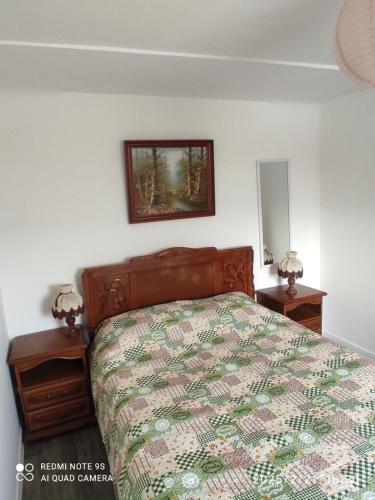 une chambre avec un lit et un tableau au mur dans l'établissement Au Bon Vieux Port, à Sélestat