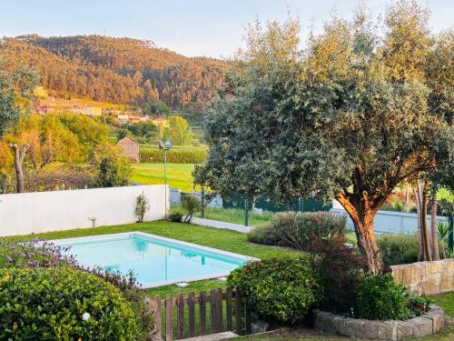 a swimming pool in a yard with a tree at Serra da Freita Concept House in Parameira