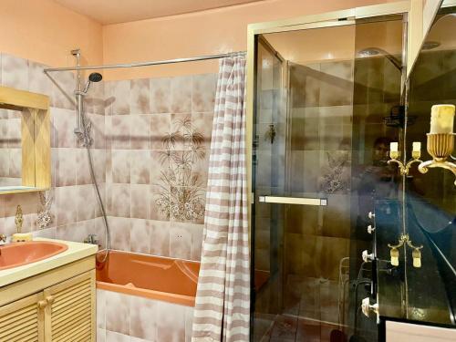 une salle de bain avec douche et lavabo dans l'établissement Haussmann Opera Penthouses 130M2, à Paris