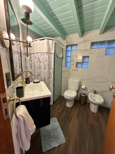 a bathroom with a sink and a toilet at Cabaña de montaña en Cerro Otto con increible Vista al Lago in San Carlos de Bariloche