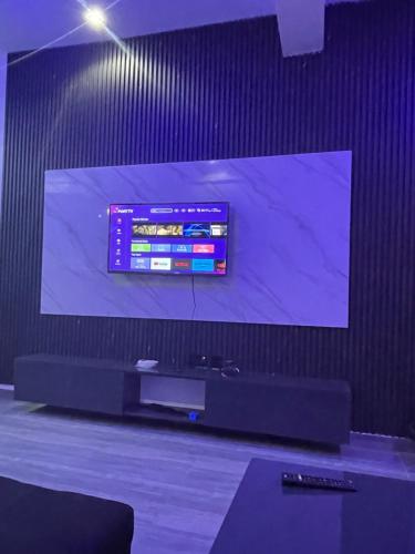 a large flat screen tv on a wall at Extravaganza Stay in Lagos
