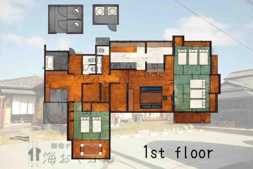 a floor plan of a house with a first floor at 御宿ゲストハウス 海おやぶん in Onjuku