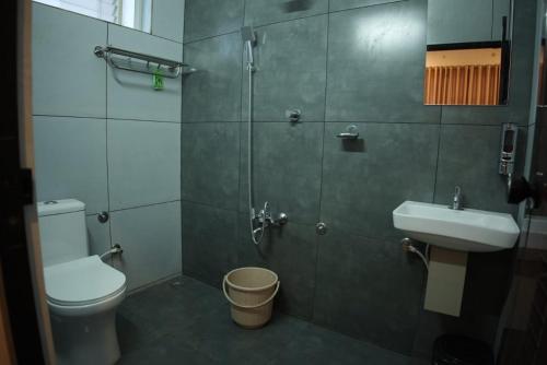 a bathroom with a toilet and a sink at Olivet Homestay in Vagamon