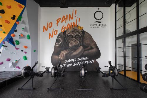 a gym with a gorilla painted on the wall at Elite Atoll Serviced Apartments Phuket in Rawai Beach