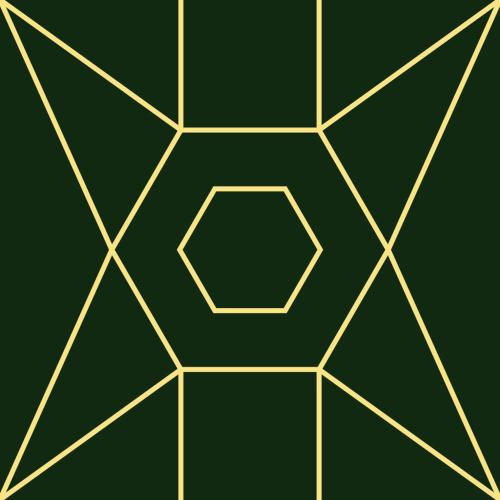 a green and gold background with a hexagon at Omad in Cairo