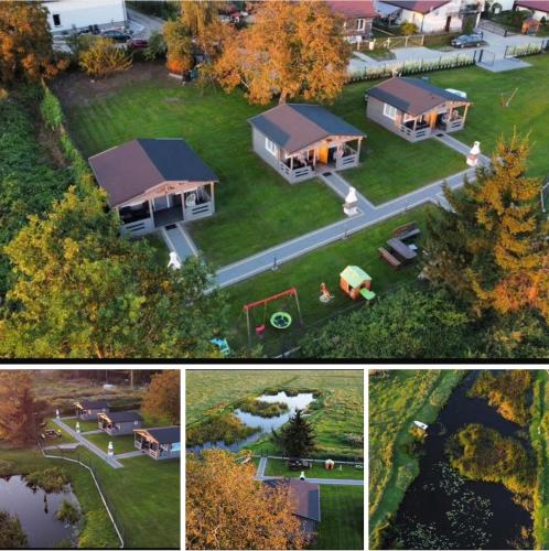 a group of four pictures of a house at Sosnowy Zakątek Stegna- wędkowanie, rowery, plac zabaw in Stegna