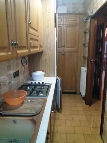 a kitchen with a stove with a bowl on the counter at Negrotti Apartament in Piacenza