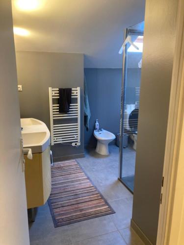 une salle de bain avec toilettes, lavabo et douche dans l'établissement Spécial FDH, à Le Plessis-Pâté