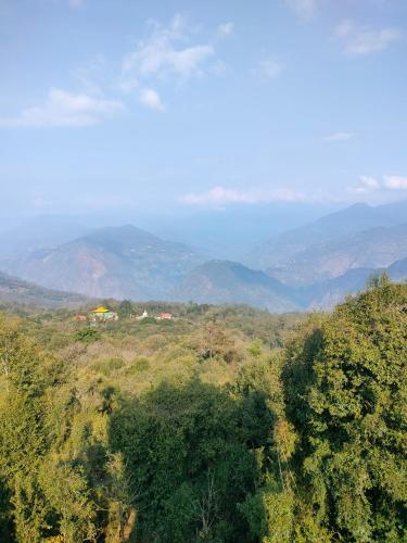 an aerial view of a forest with mountains in the background at Valley Mist rooms & kitchen in Ravangla