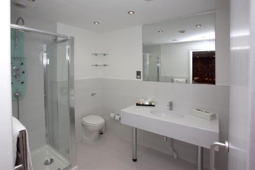 W łazience znajduje się umywalka, prysznic i toaleta. w obiekcie Best Western Nottingham Derby w mieście Long Eaton