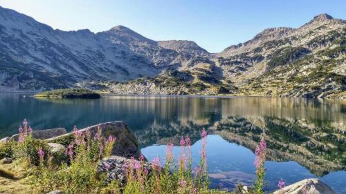 a view of a lake with mountains in the background at Hotel FAMIL - adults only in Bansko