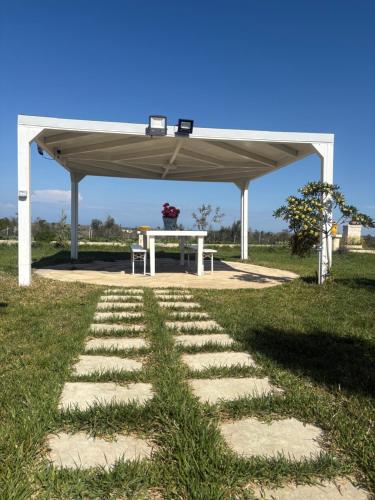 a picnic shelter with a table in a field at Masseria Causio in Giurdignano