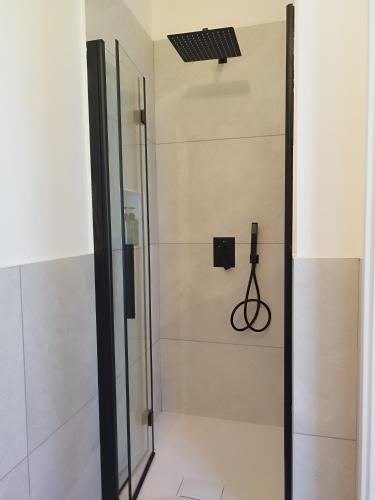 a shower with a glass door in a room at Anthemis in Il Romito