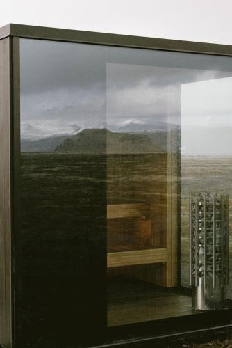 a painting of a view from a window at Harmony Seljalandsfoss in Hvolsvöllur