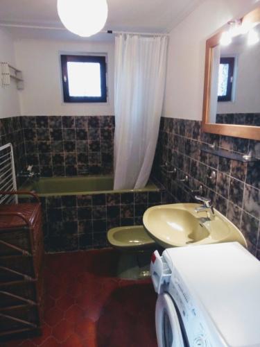 une salle de bain avec un lavabo, une baignoire et des toilettes dans l'établissement A 5 minutes d ' ANNECY T2 dans maison champêtre au calme, à Villaz