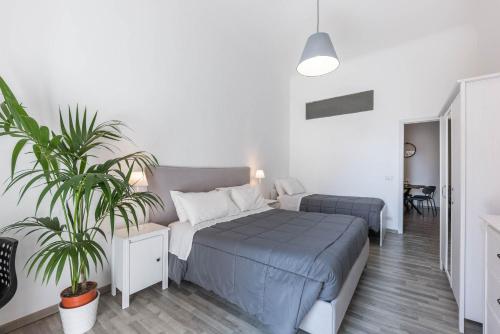 a bedroom with a bed and a potted plant at SUN HOUSE in Bari