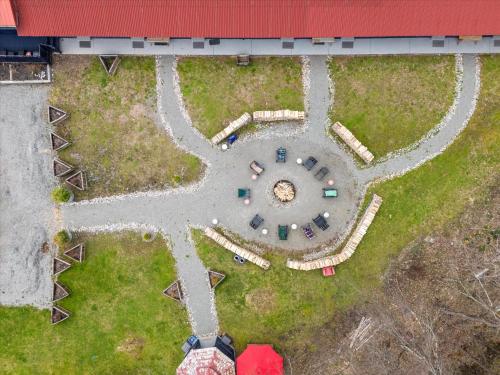 an aerial view of a park with a picnic table at Green Acres Retreat in Hancock