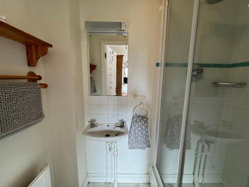 a bathroom with a sink and a shower at Anchor Cottage in Seaview