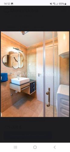a bathroom with a sink and a mirror at Апартаменты Бечичи in Kravlja