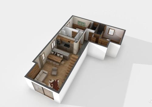 d'un plan d'étage d'une maison dans l'établissement LA TANIÈRE DES OURSONS - Appartement duplex NEUF 9-10 pers vue pistes avec garages, à Montgenèvre