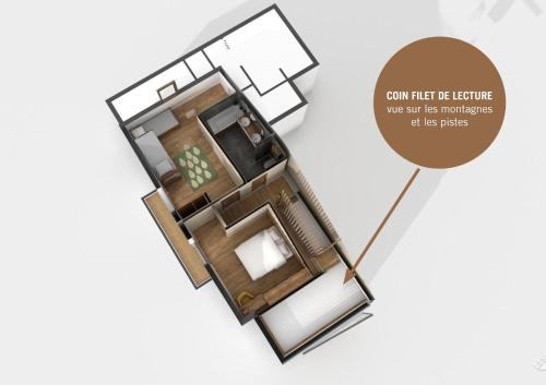 d'un plan d'étage d'une maison dans l'établissement LA TANIÈRE DES OURSONS - Appartement duplex NEUF 9-10 pers vue pistes avec garages, à Montgenèvre