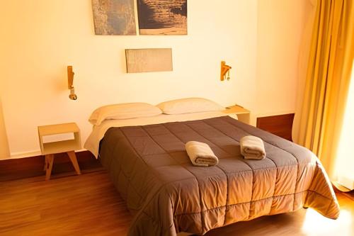 a bedroom with a bed with two towels on it at Centrico-Terraza c/Parrilla -AA y lavarropas in Mendoza