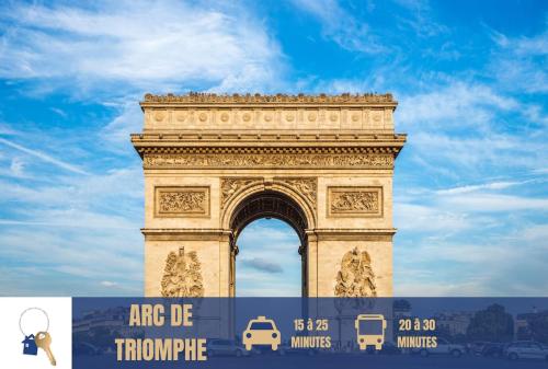 an image of the arc de triomphe with buses at 2 minutes from La Défense - Ideal for 6 Guests in Puteaux