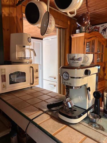 a kitchen with a coffee maker on a counter at Chata u rybníka Machčák in Třebušín