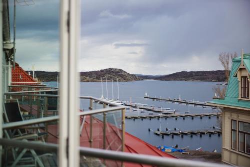 a view of a marina with boats in the water at Villa Marstrand in Marstrand