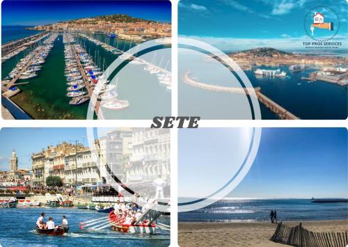 a collage of four pictures of a harbor with boats at SUITE LA SERENITA - JACUZZI - CLIM - WIFI - TopProsConciergerie in Saint-Georges-dʼOrques