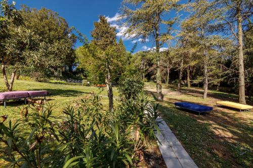 a park with benches and trees on a field at Agriturismo Villa Godenano - Pool&Restaurant in Castellina in Chianti