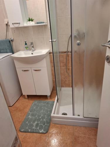 a bathroom with a shower and a sink at Apartmani Goga - Molat 6 in Molat