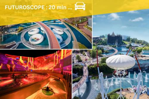 a collage of pictures of a water park at Logis Verde à 5 min de l'autoroute A10, balcon & parking privé in Châtellerault