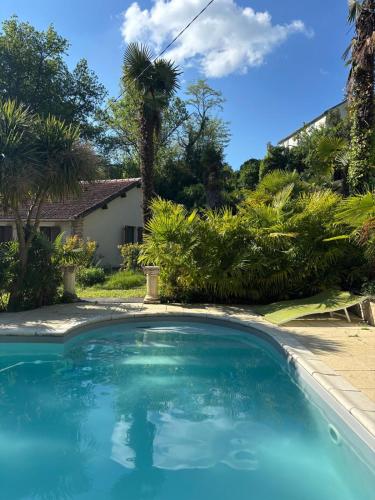 une piscine devant une maison avec des palmiers dans l'établissement Les palmiers de Valence, à Valence
