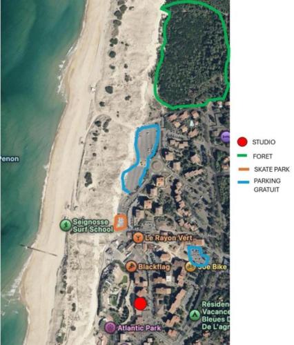 - une carte d'un complexe sur une plage dans l'établissement Appartement 300m de la plage, à Seignosse