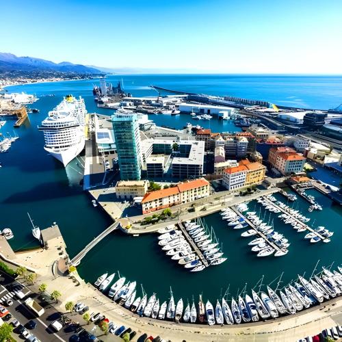 an aerial view of a marina with boats docked at LUCI sul MARE in Savona