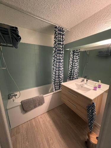 a bathroom with a sink and a bath tub at Spacieux et confortable - centre ville de BRIANCON - SERRE-CHEVALIER - Garage et Wifi in Briançon